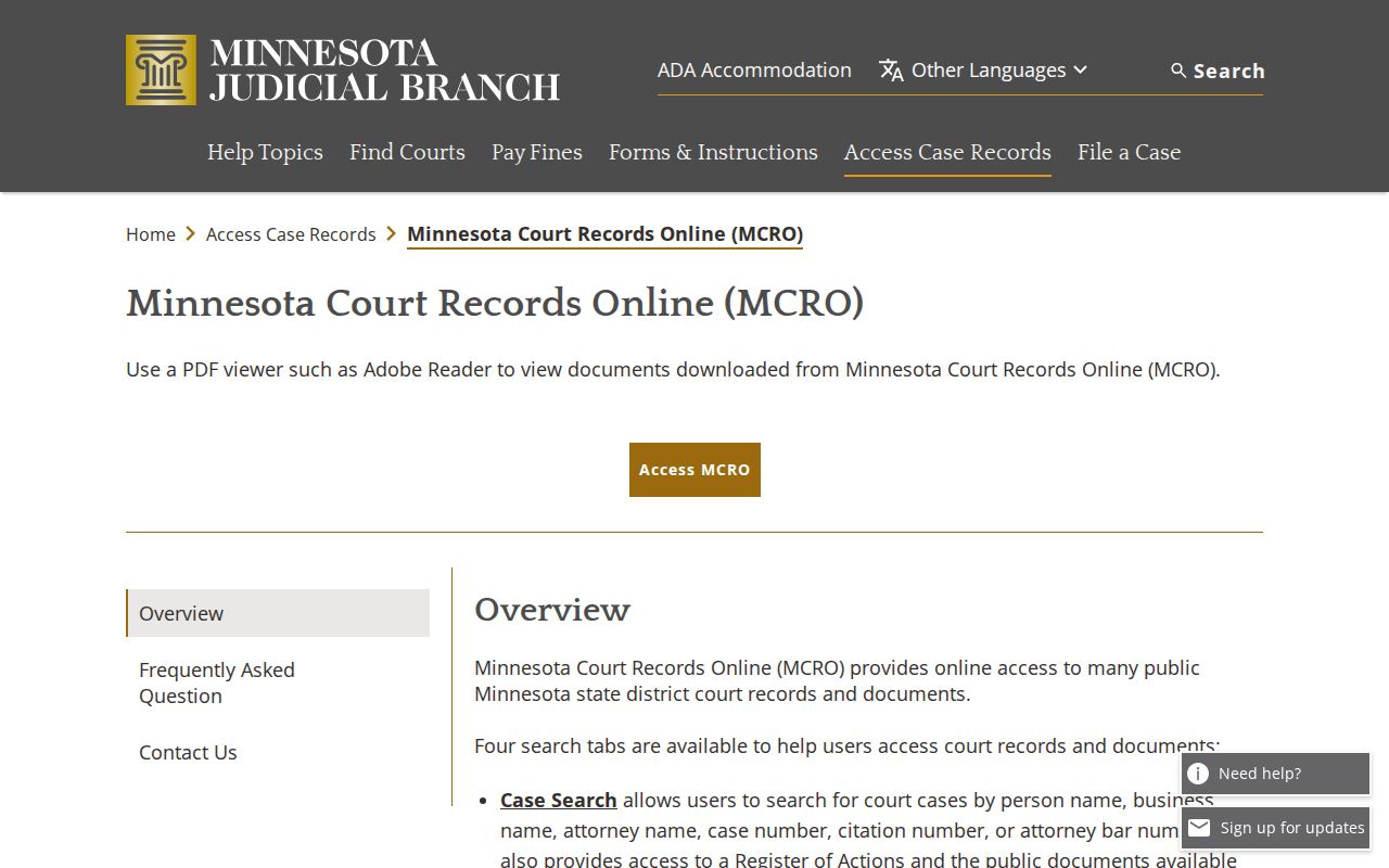 McLeod County warrant search: Minnesota Court Records Online case and document search explanation