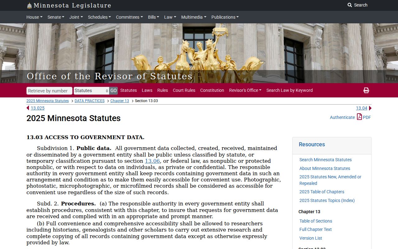 Lester Prairie warrant records: Minnesota government data practices request, inspection, and copying provisions