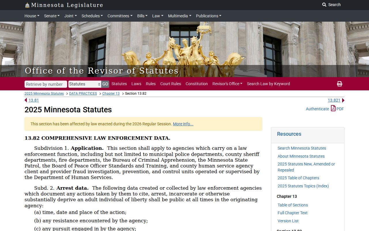 McLeod County warrant records: Minnesota statute 13.82 showing public and confidential warrant index classifications